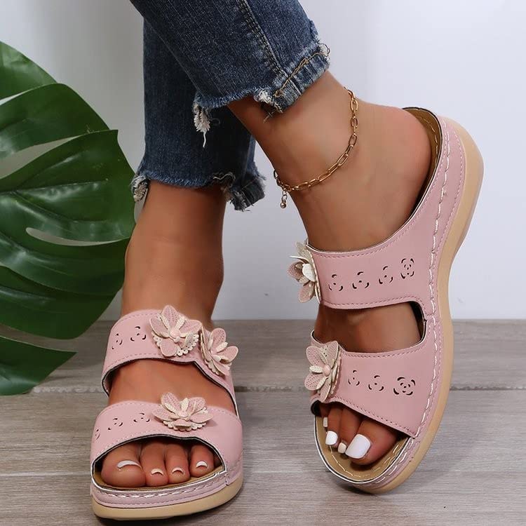 Women Comfortable Beach Shoes Hollow Flower Wedge Platform Roman Style Sandals
