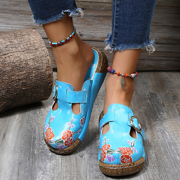 😍Last Day 50% OFF😍-Women's Slingbacks Floral Round Toe Wedge Orthopedics Sandals