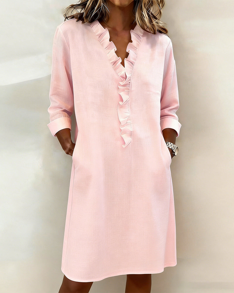 Dorelle Linen-Blend Ruffle Shift Dress