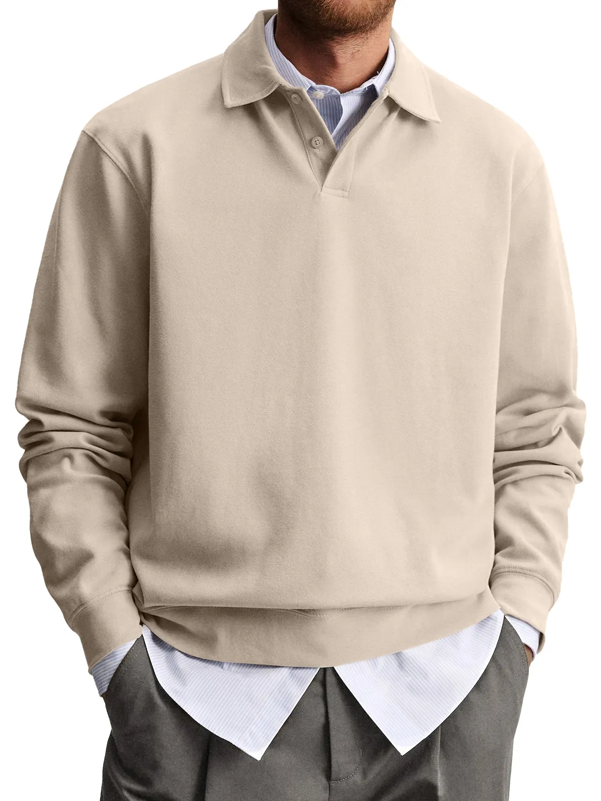 Men's Casual Lapel Comfortable Solid Color Polo Sweatshirt