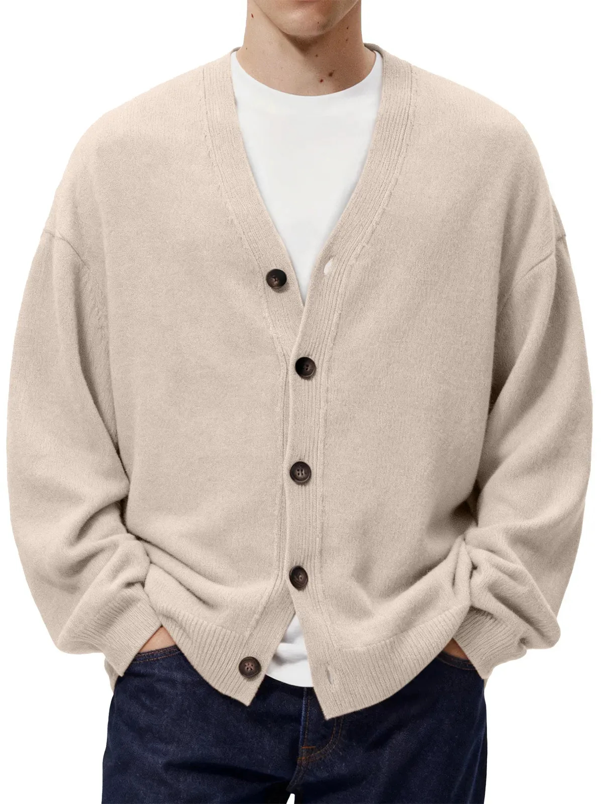Men's Casual Loose Single Breasted Knitted Cashmere Sweater Jacket