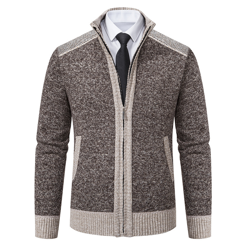 Men's autumn and winter stand collar zipper casual cardigan sweater jacket