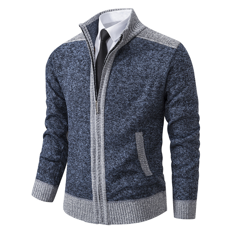 Men's autumn and winter stand collar zipper casual cardigan sweater jacket