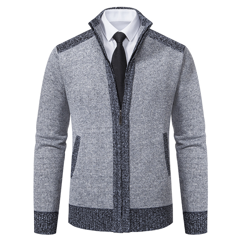 Men's autumn and winter stand collar zipper casual cardigan sweater jacket
