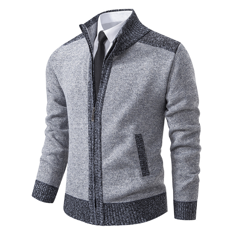 Men's autumn and winter stand collar zipper casual cardigan sweater jacket