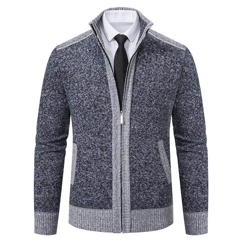 Men's autumn and winter stand collar zipper casual cardigan sweater jacket