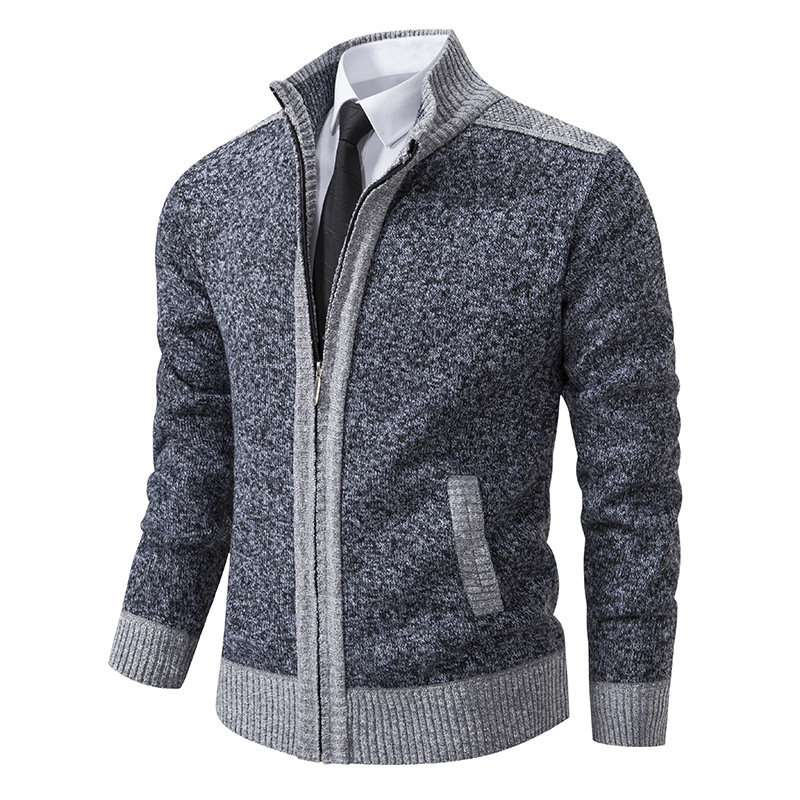 Men's autumn and winter stand collar zipper casual cardigan sweater jacket