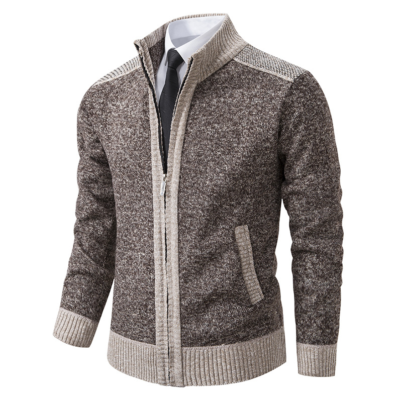 Men's autumn and winter stand collar zipper casual cardigan sweater jacket