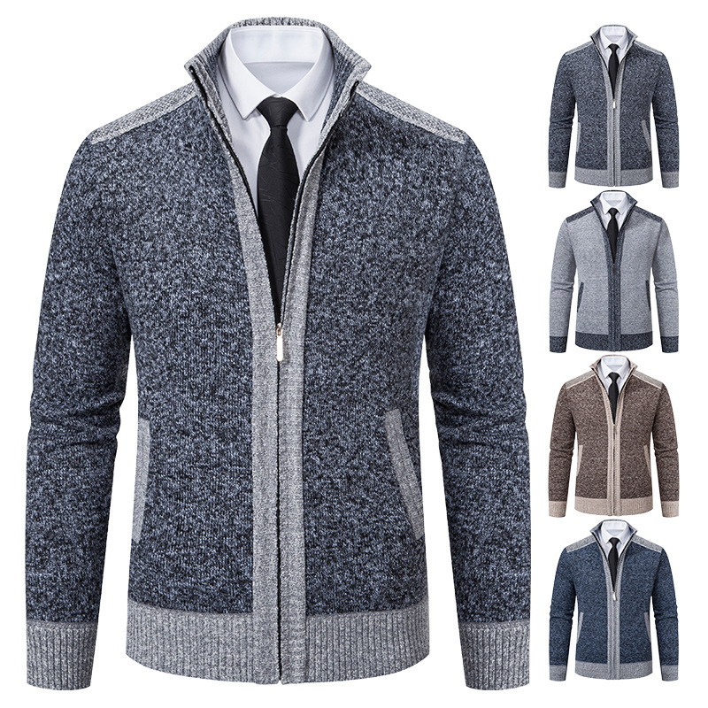 Men's autumn and winter stand collar zipper casual cardigan sweater jacket