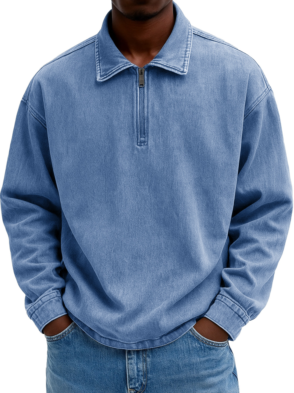 Men's Stylish Casual Retro Zippered Lapel Long-sleeved Loose-fitting Distressed Sweatshirt 