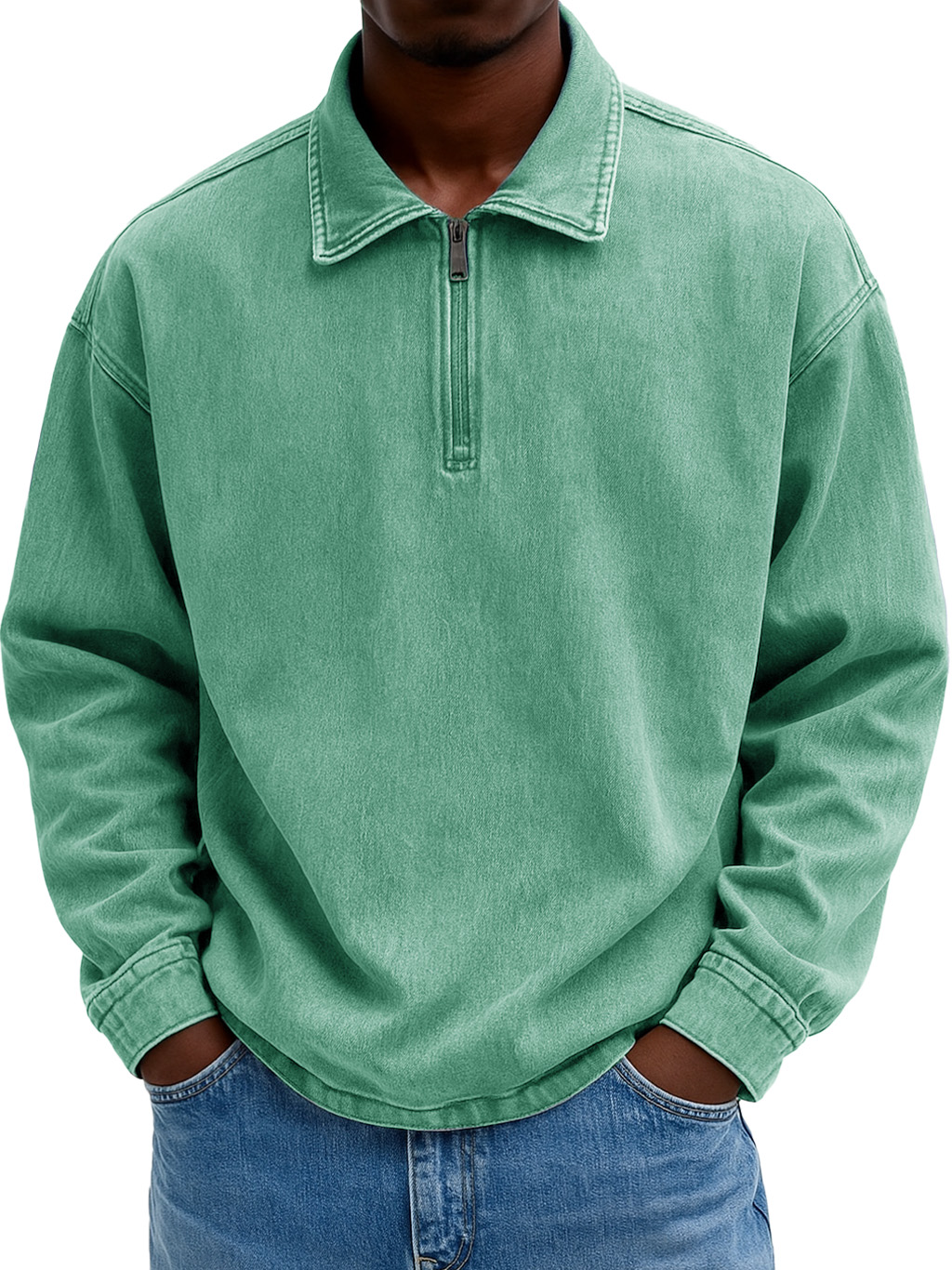 Men's Stylish Casual Retro Zippered Lapel Long-sleeved Loose-fitting Distressed Sweatshirt 