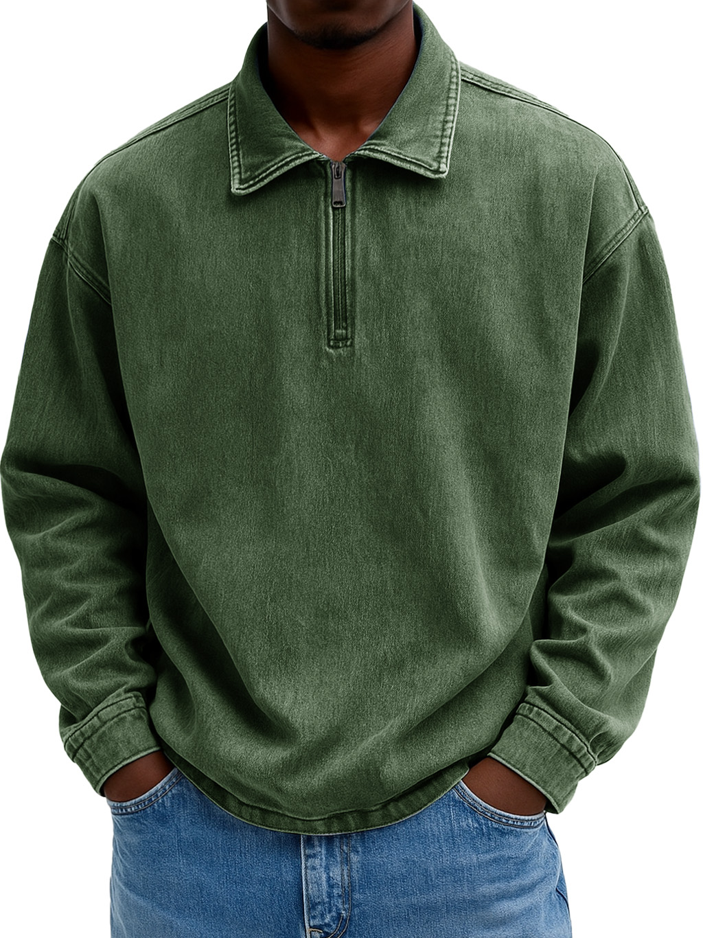 Men's Stylish Casual Retro Zippered Lapel Long-sleeved Loose-fitting Distressed Sweatshirt 