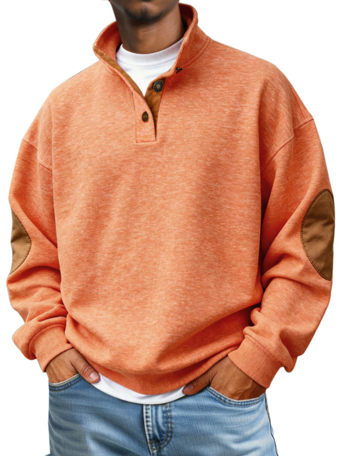 Men's Casual Solid Color Articulated Stand Collar Button Sweater
