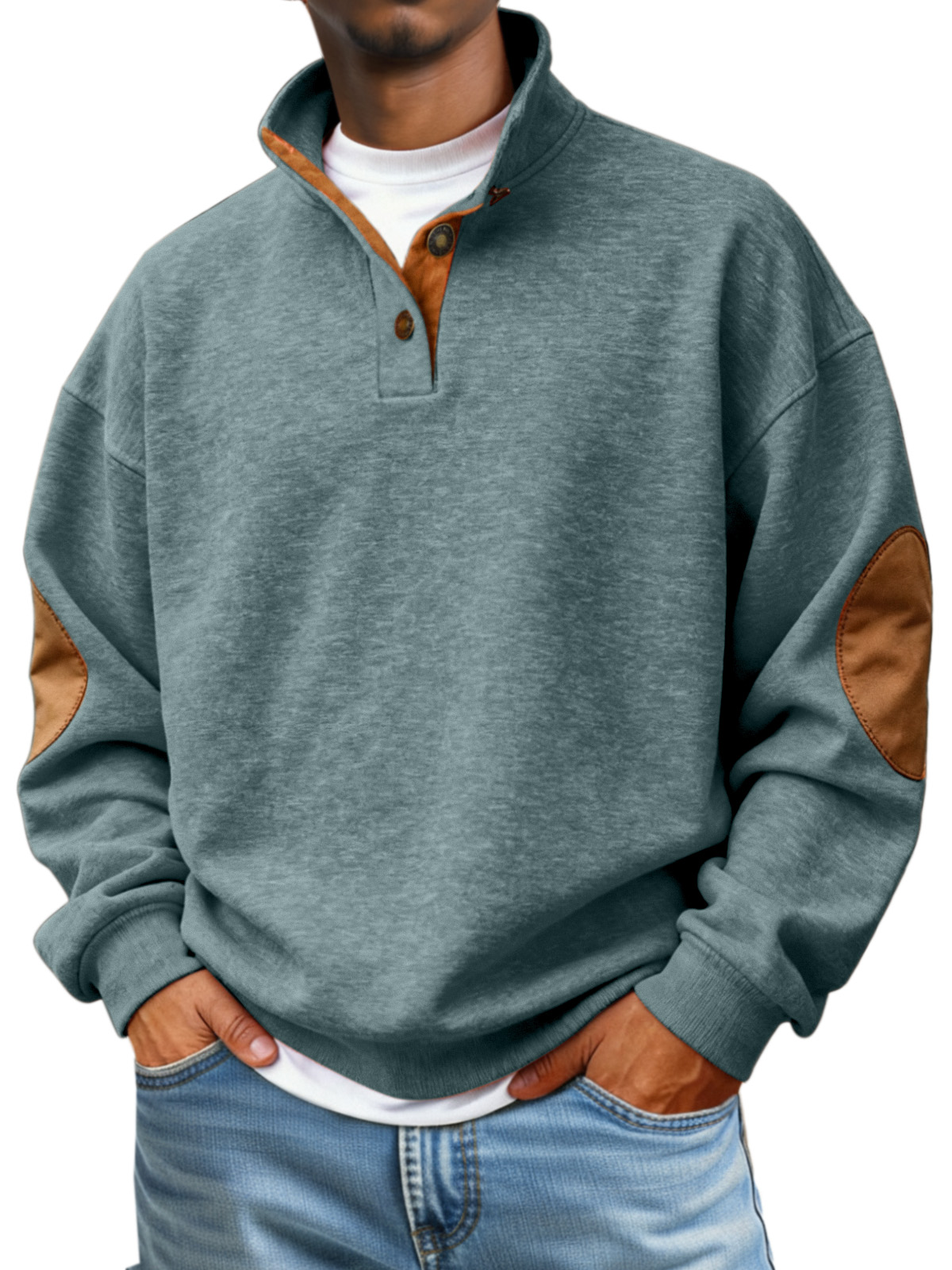 Men's Casual Solid Color Articulated Stand Collar Button Sweater