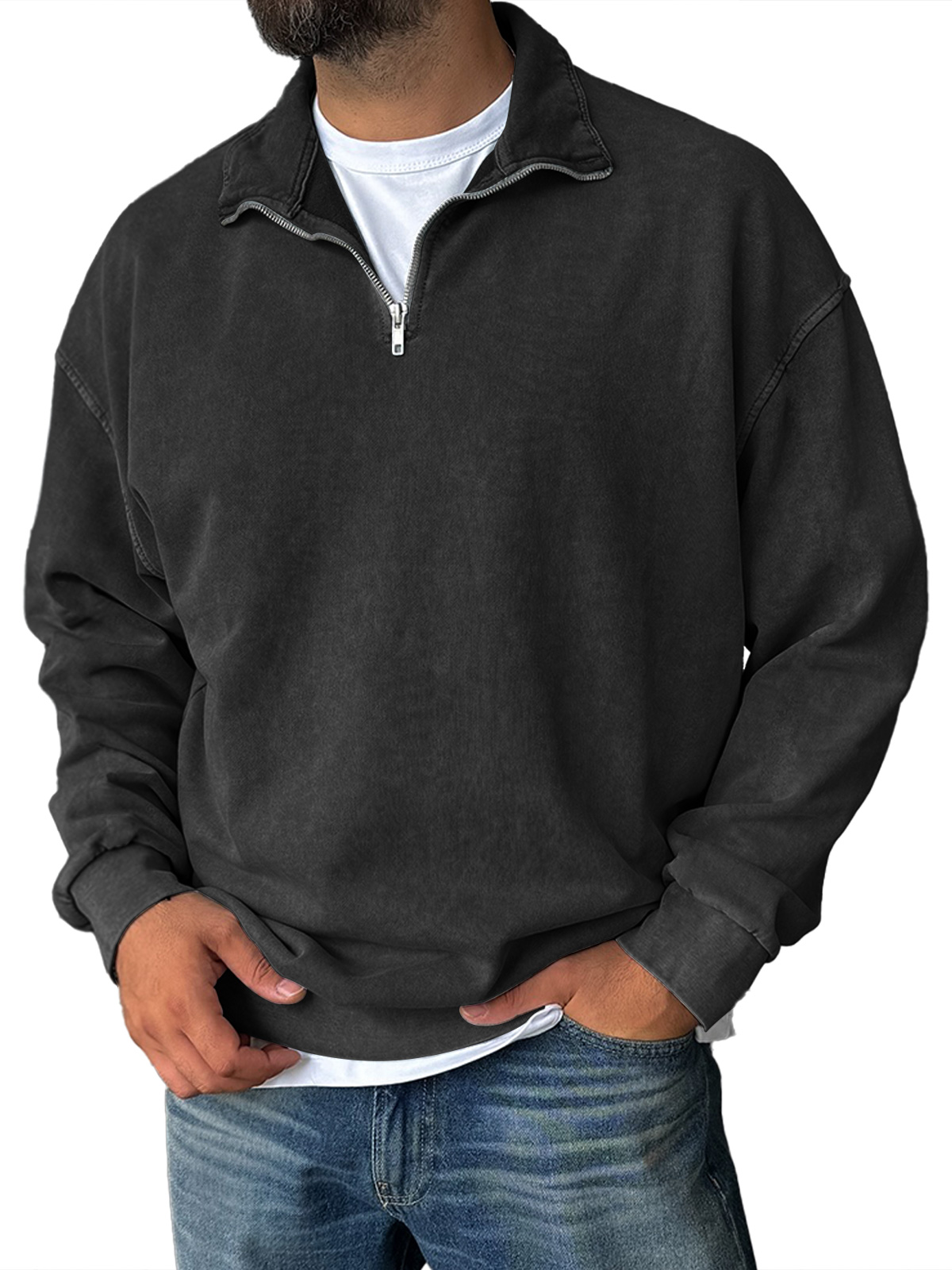 CLEARANCE SALE🔥-Men's Fashion Vintage Half Zipper Collar Casual Sweatshirt