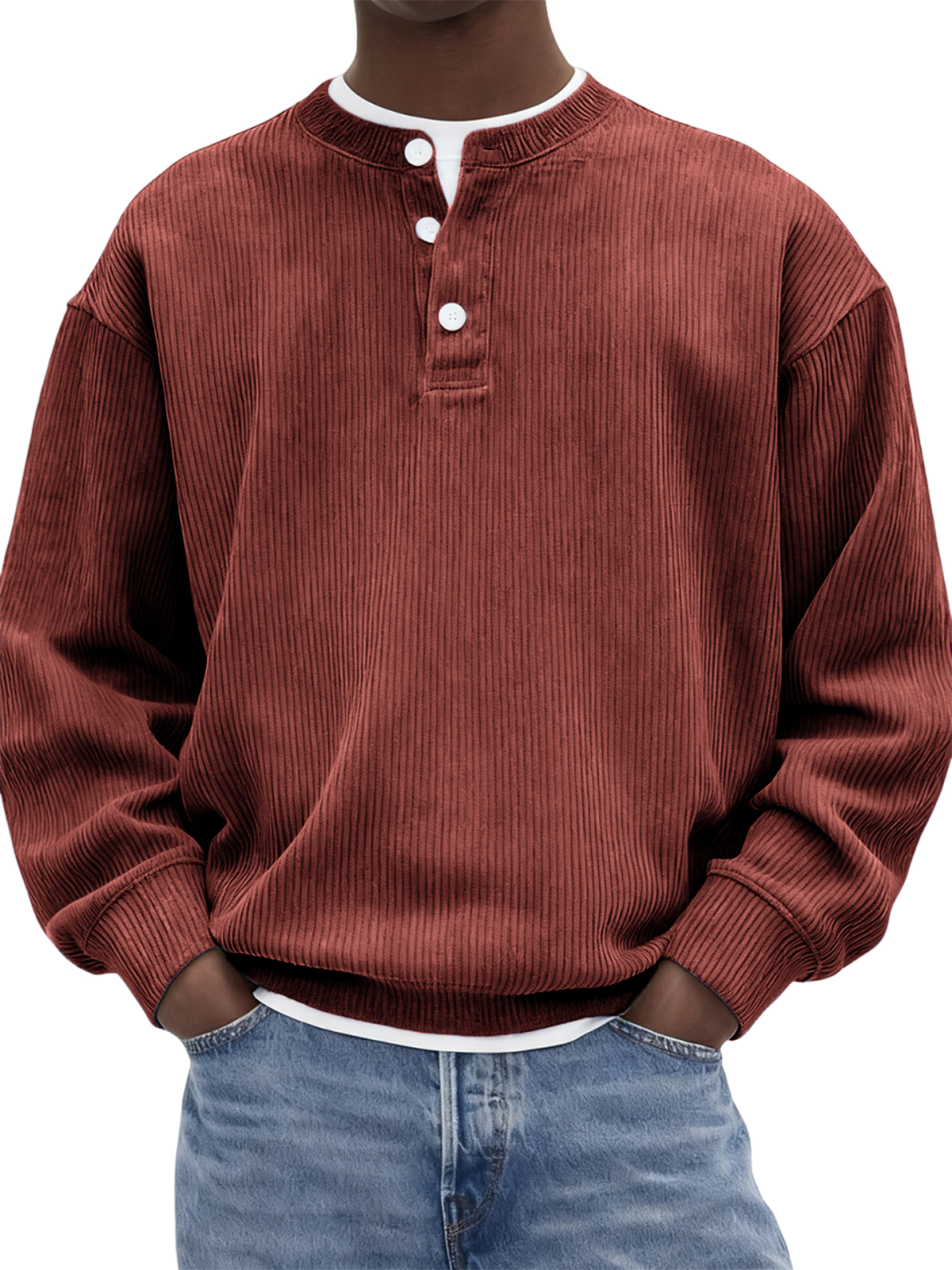 Men's Stylish Corduroy Ribbed Pullover Henley