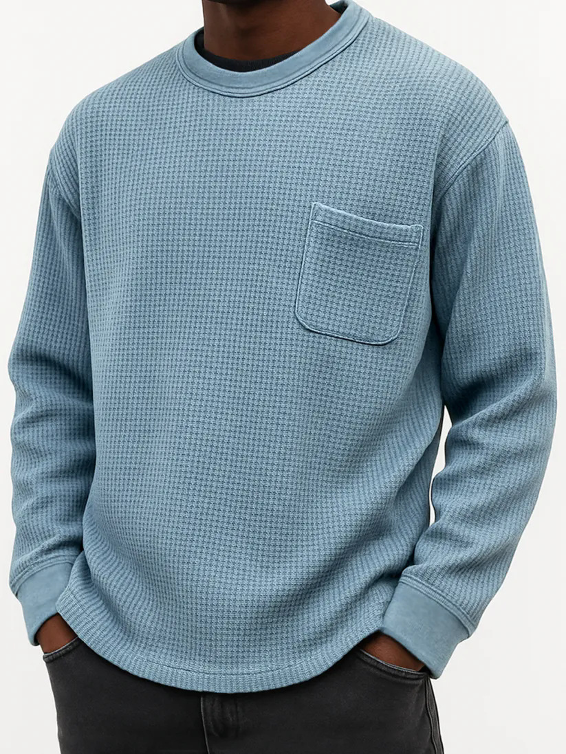 🔥Today 70% off🔥 Black Friday Early Sale - Men's Casual Solid Color Waffle Long Sleeve Sweatshirt