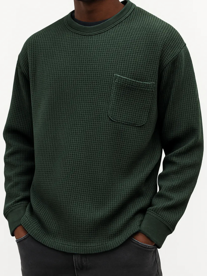 🔥Today 70% off🔥 Black Friday Early Sale - Men's Casual Solid Color Waffle Long Sleeve Sweatshirt