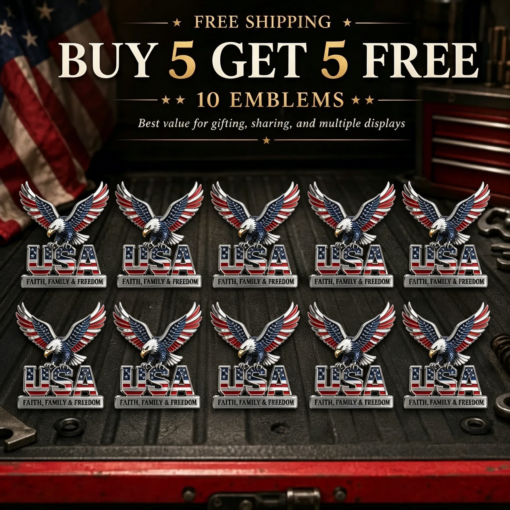 250th Anniversary 50% OFF - ★USA Faith, Family & Freedom★ Metal Emblem