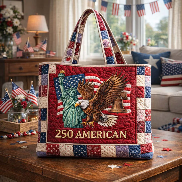Patriotic Patchwork Quilted Tote Bag