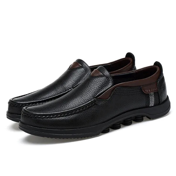 Mens Genuine Leather Non-Slip Soft Sole Casual Business Slip On Loafers