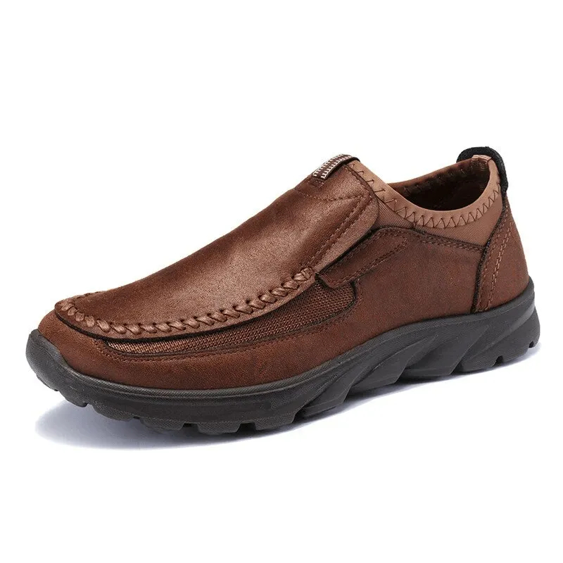 Mens Waterproof Soft Sole Sneakers Slip On Leather Loafers