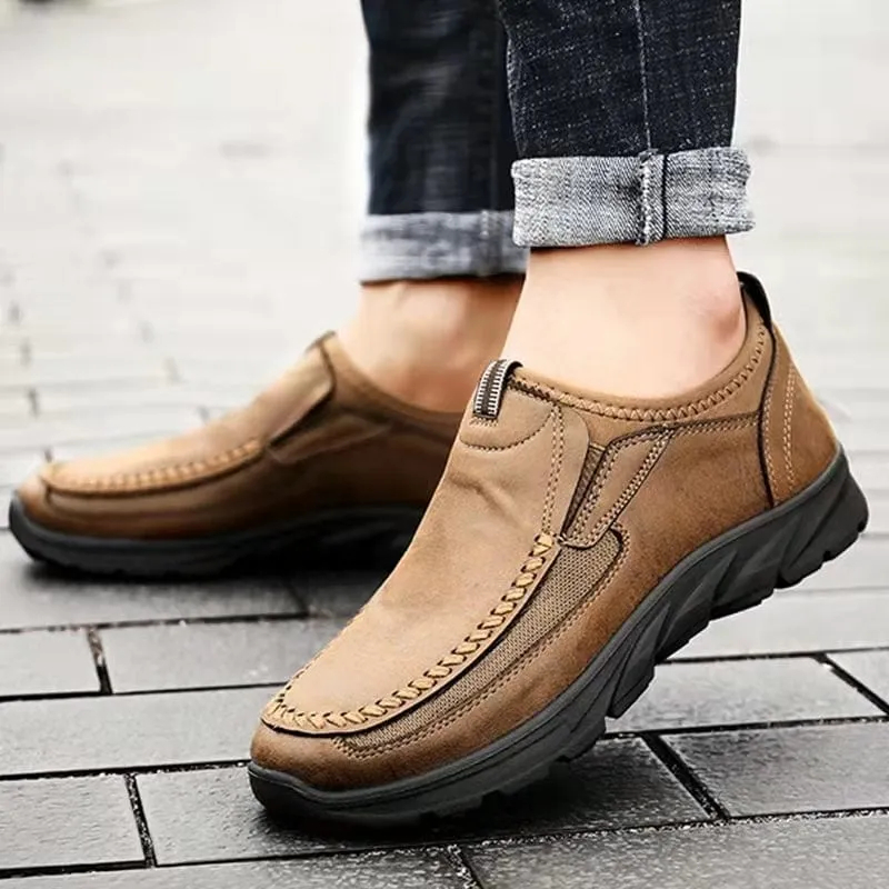 Mens Waterproof Soft Sole Sneakers Slip On Leather Loafers