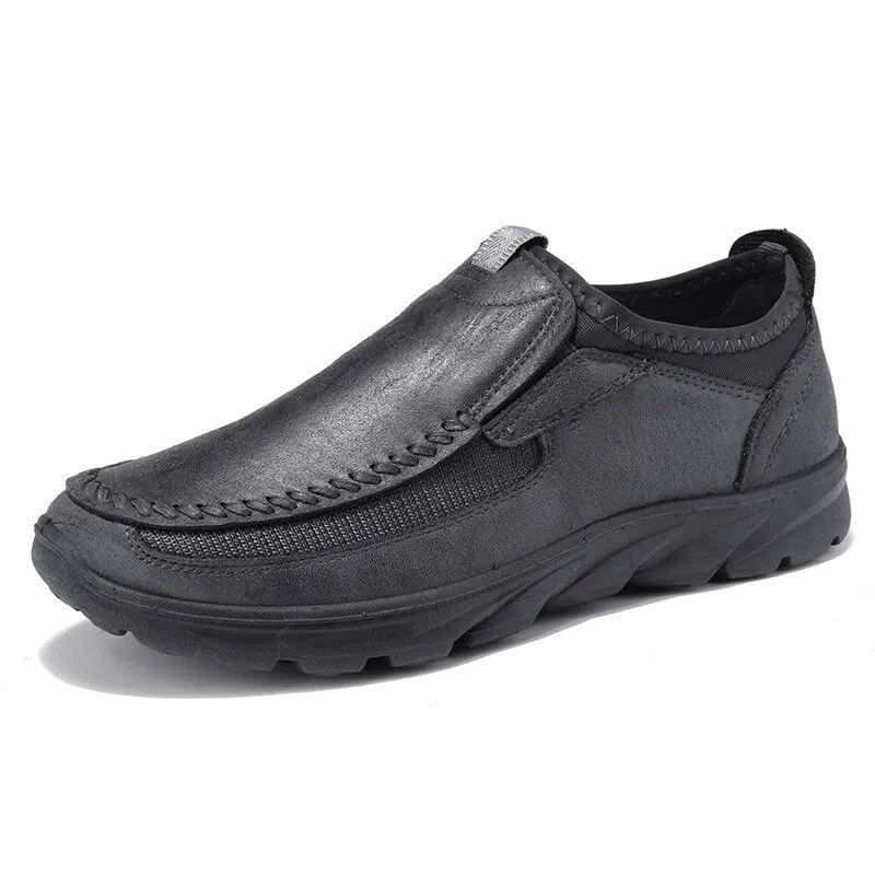 Mens Waterproof Soft Sole Sneakers Slip On Leather Loafers