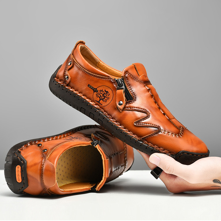 Men's genuine leather non-slip corrective shoes, handmade casual loafers