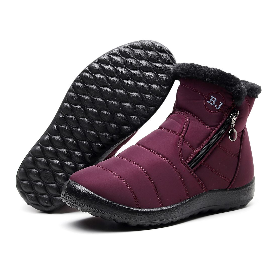 Winter warm mid-calf snow boots with side zipper, widened and waterproof.