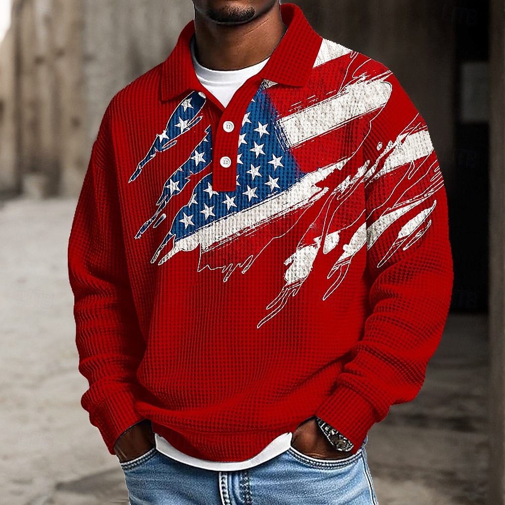 Men's casual American 250th Anniversary edition waffle knit polo shirt