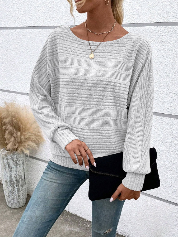 Casual solid color long-sleeved round neck knit sweater pullover