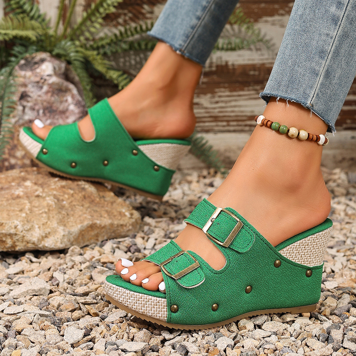 Women's Wedge Sandals with Buckle