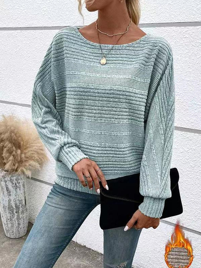 Casual solid color long-sleeved round neck knit sweater pullover