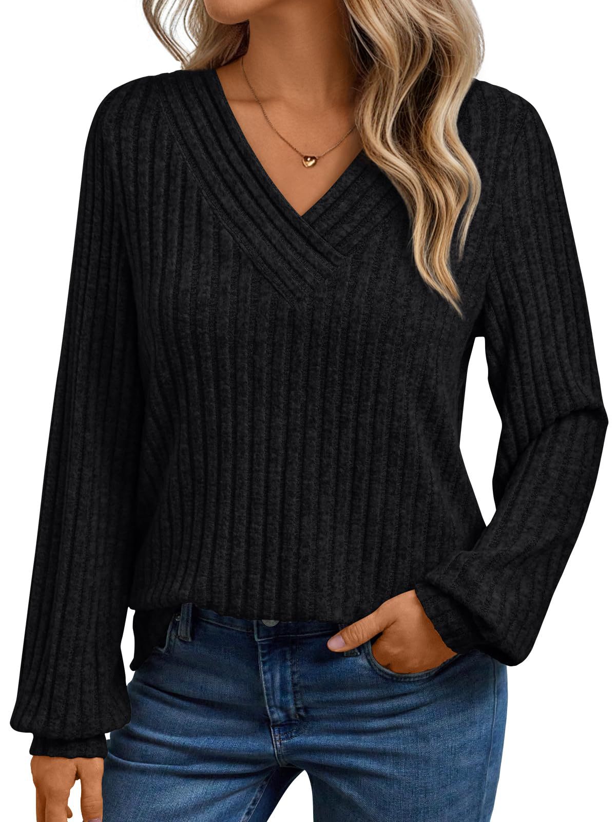 🔥Today 70% off🔥 Women's casual V-neck striped loose-fitting long-sleeved t-shirt