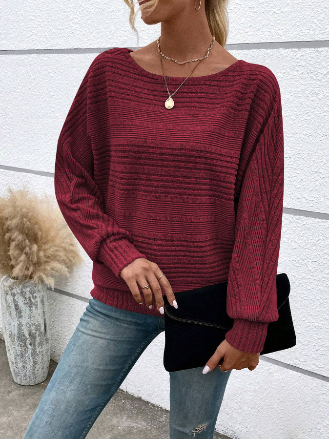Casual solid color long-sleeved round neck knit sweater pullover