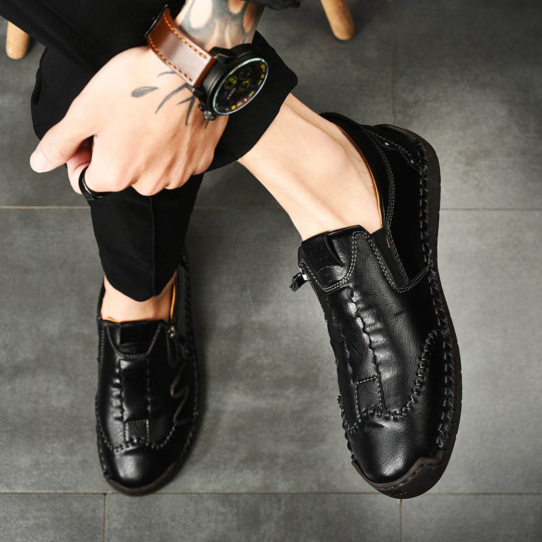 Men's genuine leather non-slip corrective shoes, handmade casual loafers