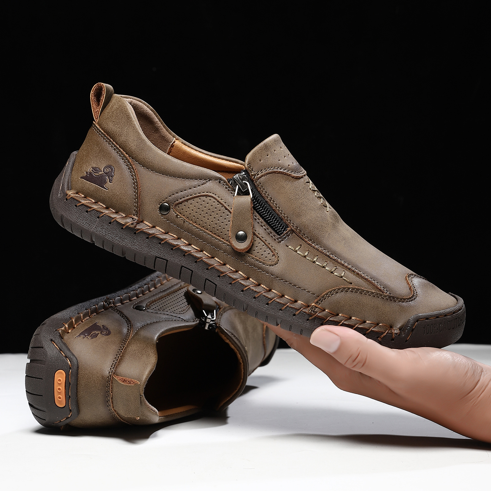 ⏰ 50% OFF - Men's Genuine Leather Non-Slip Orthopedic Shoes, Handmade Stitched Men's Outdoor Casual Shoes