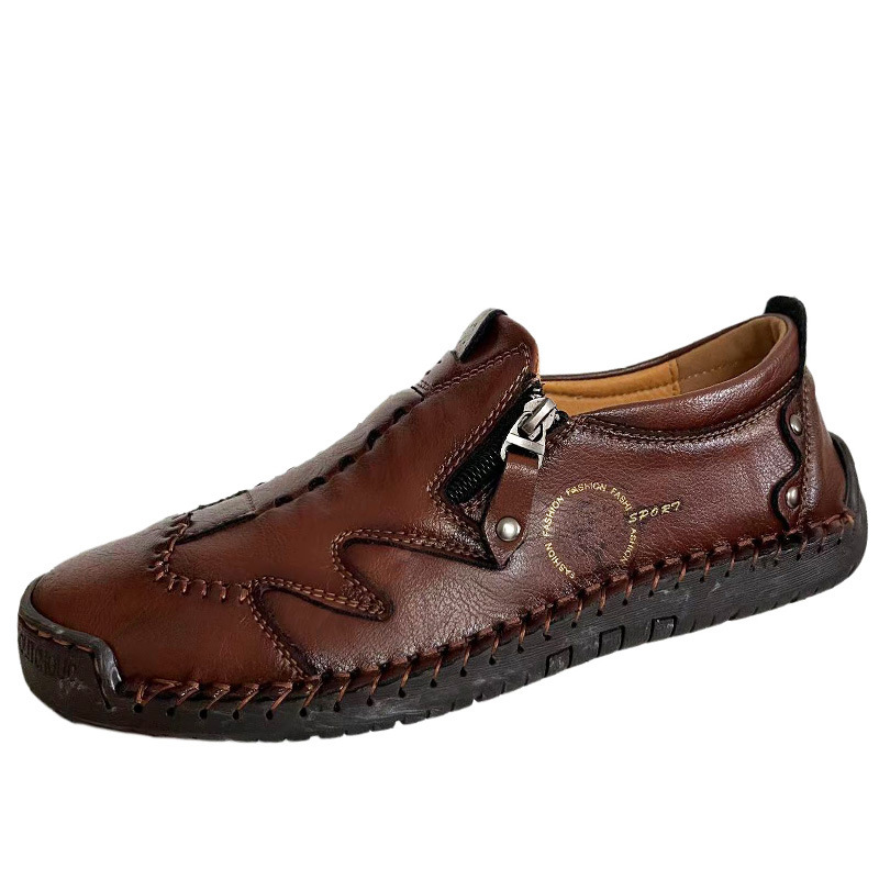 Men's genuine leather non-slip corrective shoes, handmade casual loafers