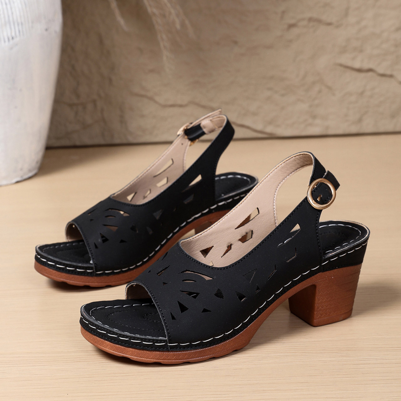 New Women's Cutout Sandals with Velcro Closure