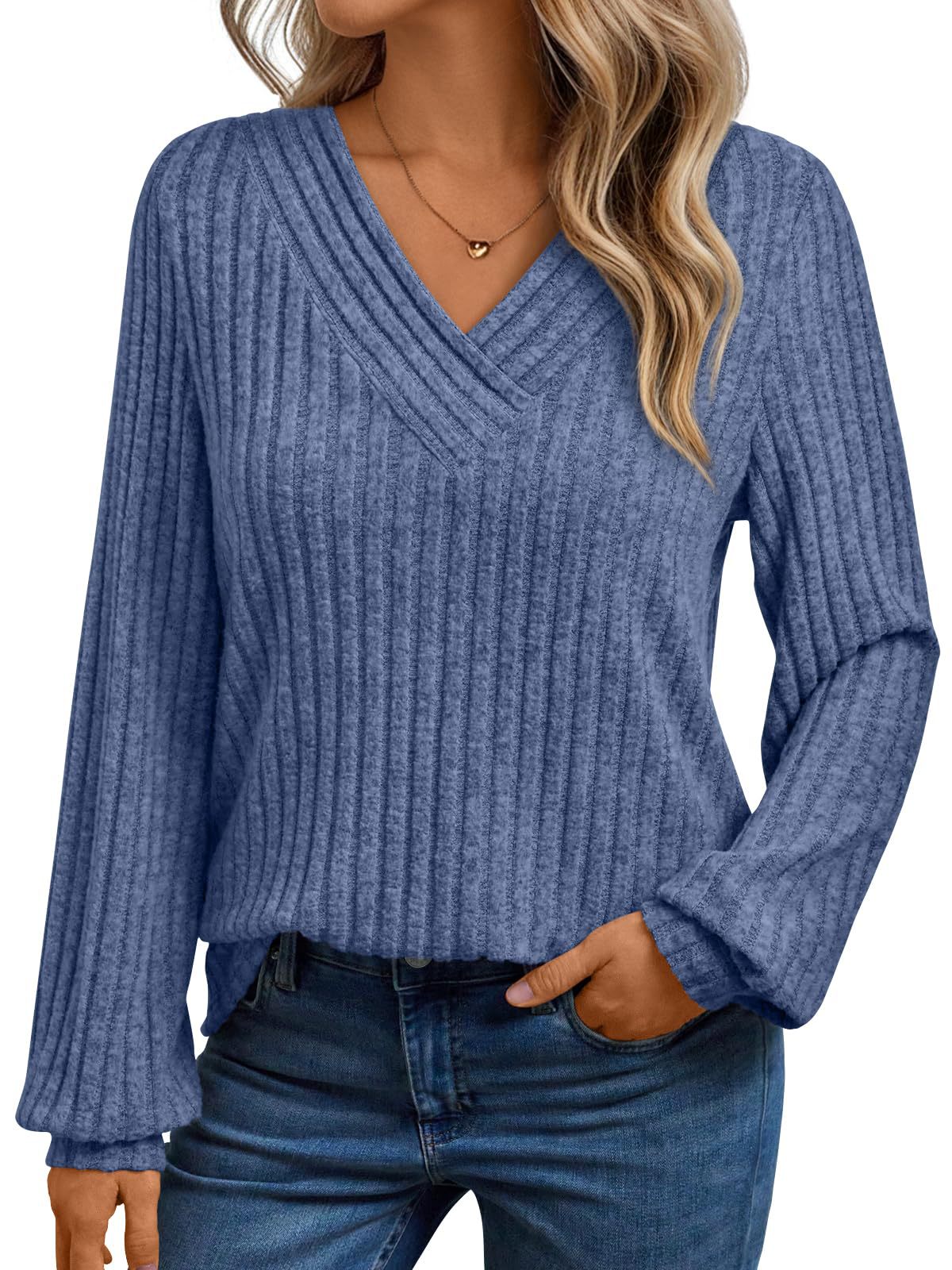🔥Today 70% off🔥 Women's casual V-neck striped loose-fitting long-sleeved t-shirt