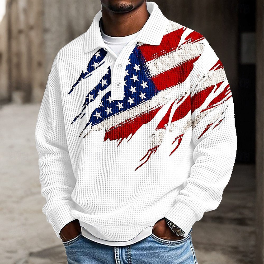 Men's casual American 250th Anniversary edition waffle knit polo shirt