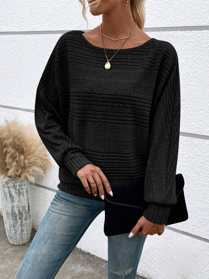 Casual solid color long-sleeved round neck knit sweater pullover