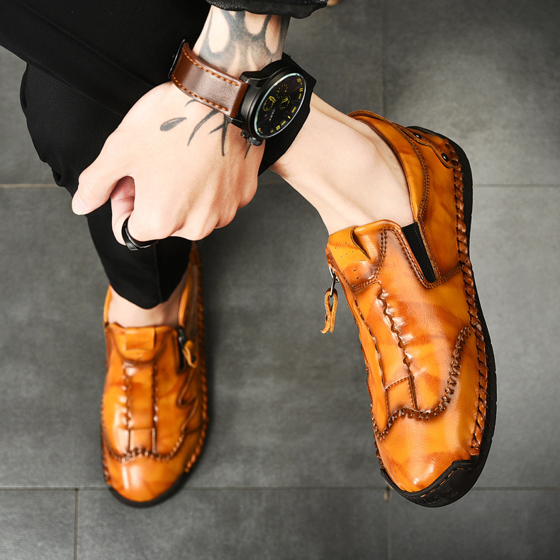 Men's genuine leather non-slip corrective shoes, handmade casual loafers