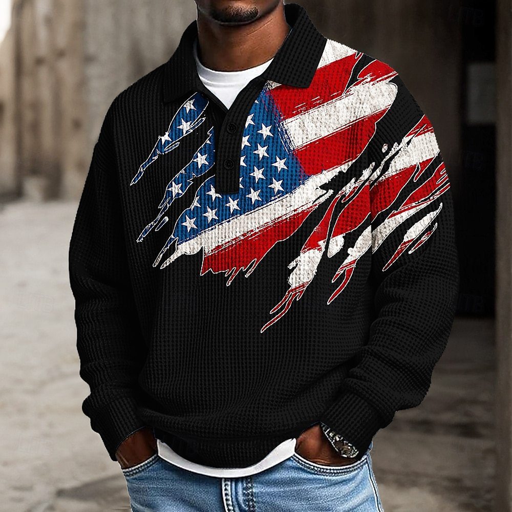 Men's casual American 250th Anniversary edition waffle knit polo shirt