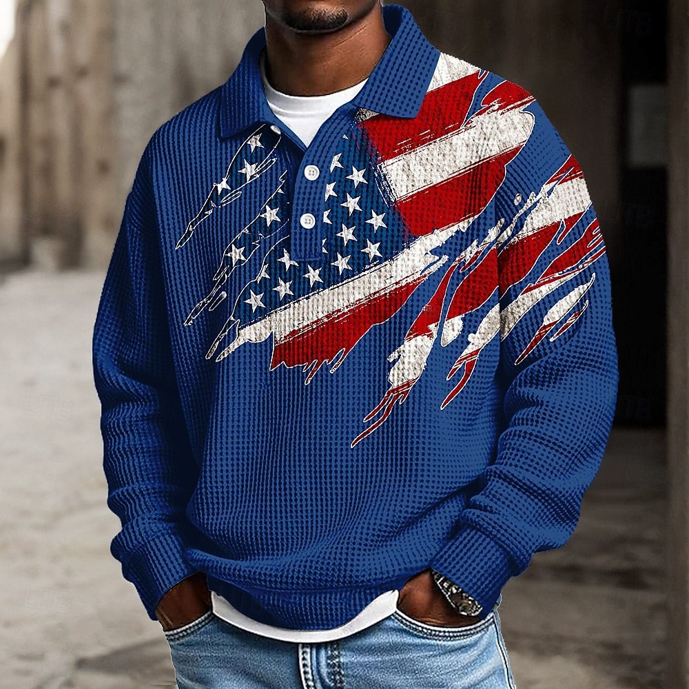 Men's casual American 250th Anniversary edition waffle knit polo shirt