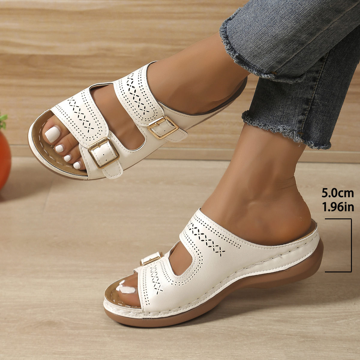 Stylish Adjustable Width Cut-Out Wedge Sandals