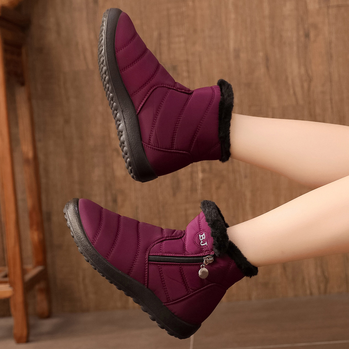 Winter warm mid-calf snow boots with side zipper, widened and waterproof.