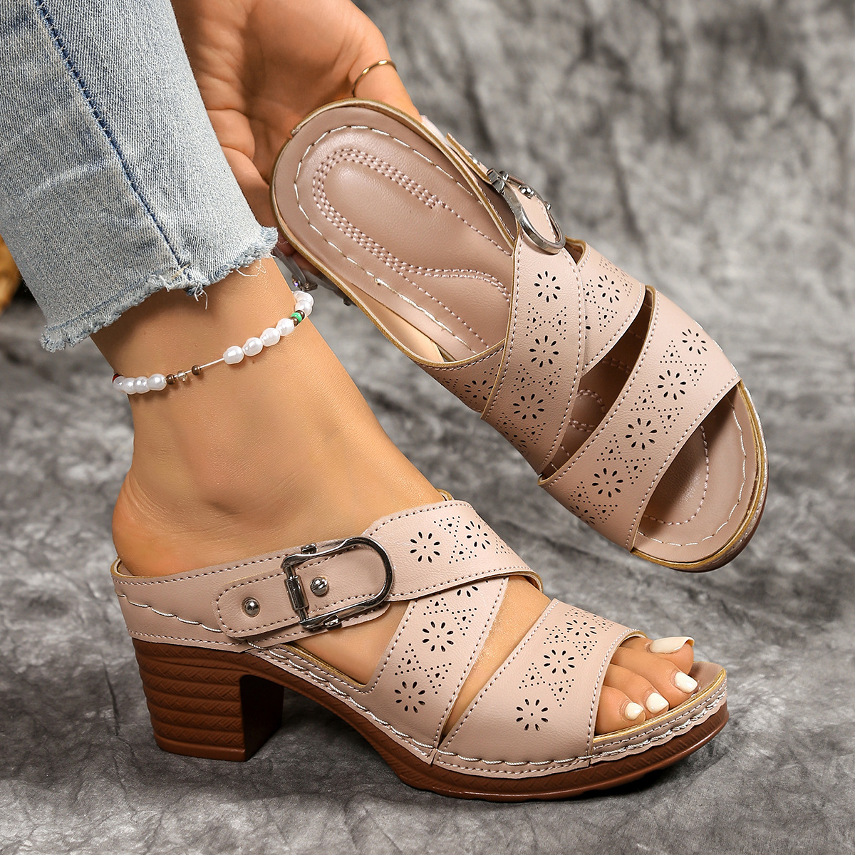 Women's Cutout Block-Heel Sandals