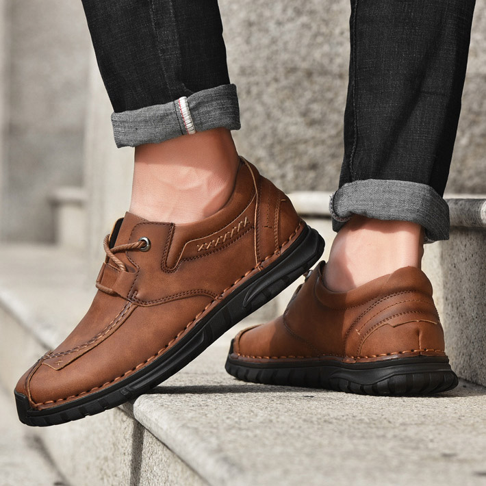 ⏰ 50% off - Men's Orthopedic Casual Shoes, Handmade Genuine Leather Men's Casual Wide-Foot Loafers, Soft-Soled Outdoor Non-Slip Shoes